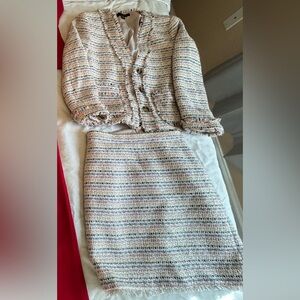 Chic Tweed Skirt Suit Set – Pastel Multicolor Jacket & Pencil Skirt